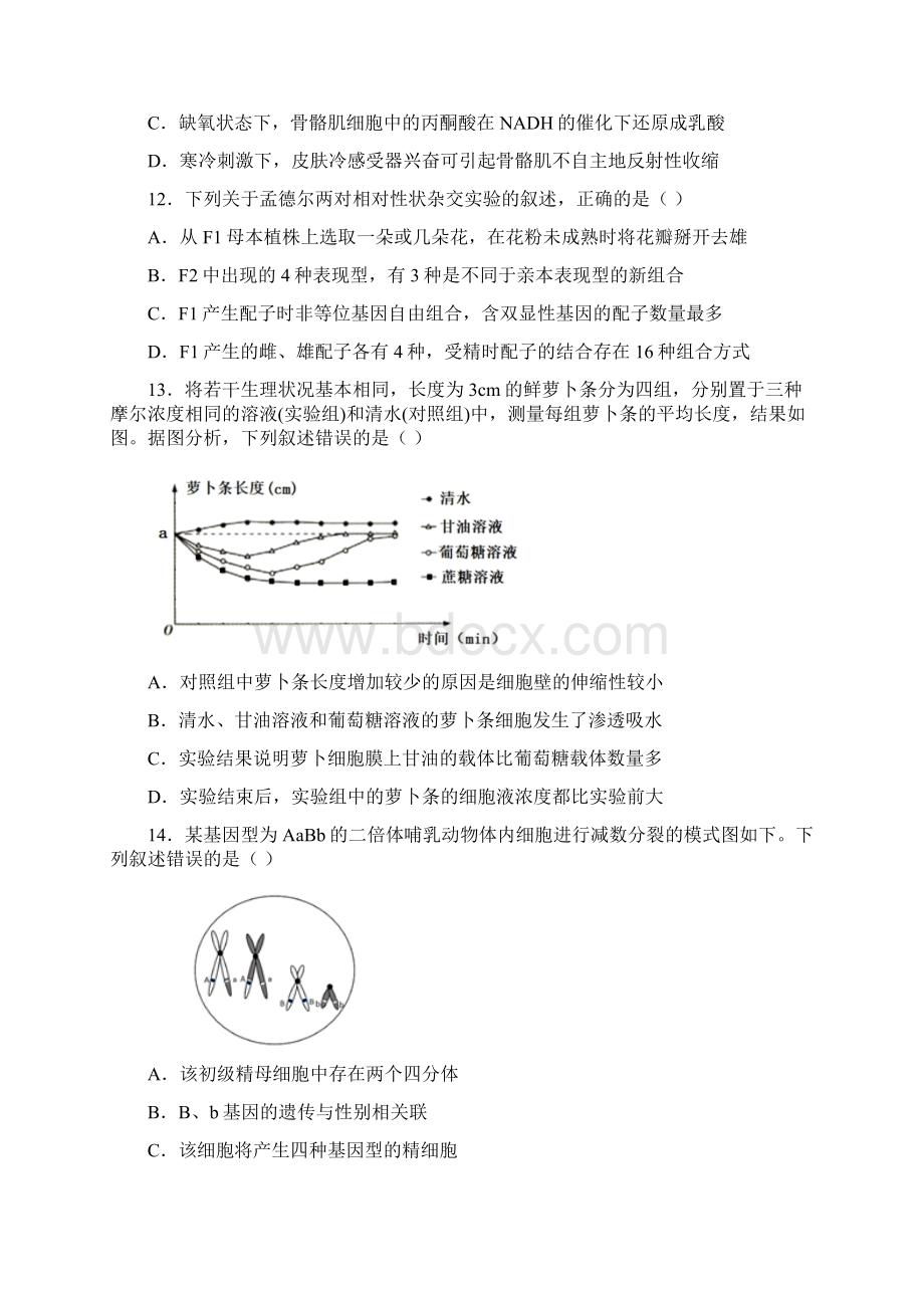 浙江省衢州湖州丽水三地市学年高三教学质量检测生物试题带答案解析.docx_第3页