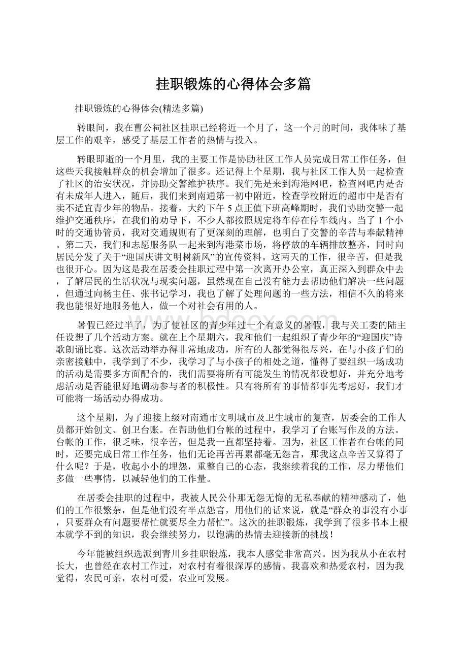 挂职锻炼的心得体会多篇Word文档下载推荐.docx