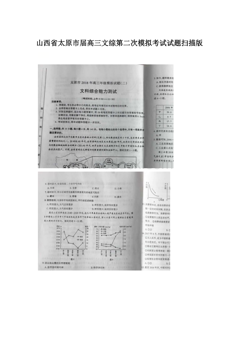 山西省太原市届高三文综第二次模拟考试试题扫描版.docx_第1页