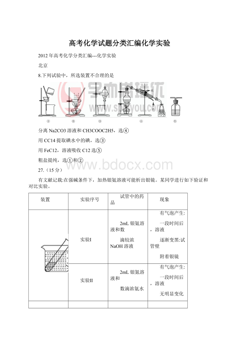 高考化学试题分类汇编化学实验.docx