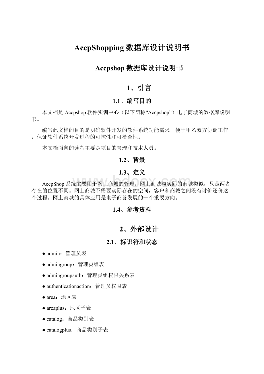 AccpShopping数据库设计说明书Word格式.docx