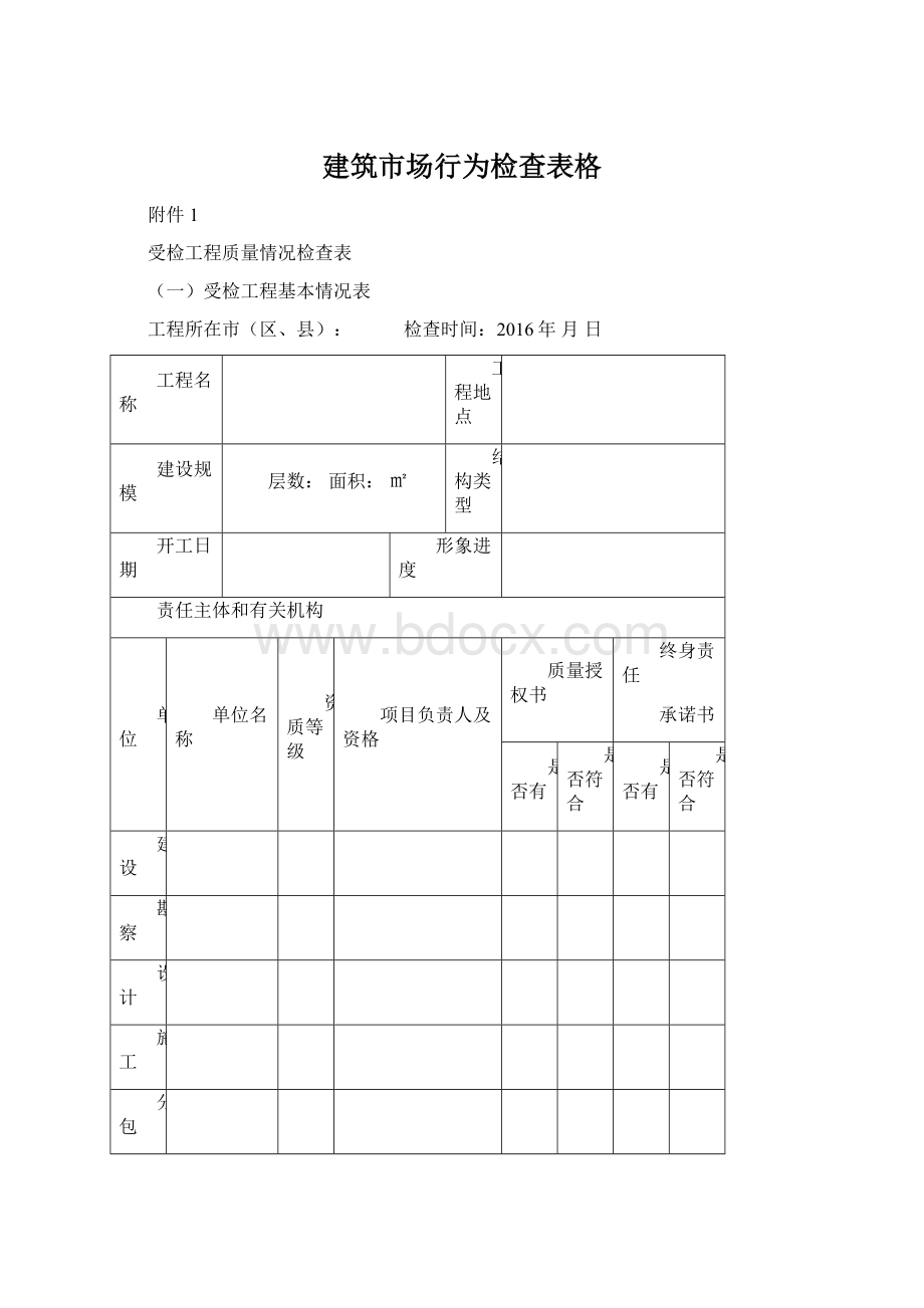 建筑市场行为检查表格.docx_第1页