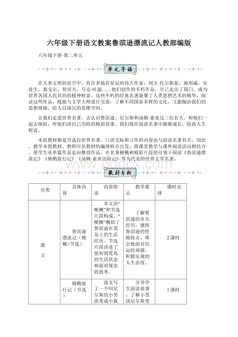 六年级下册语文教案鲁滨逊漂流记人教部编版.docx_第1页