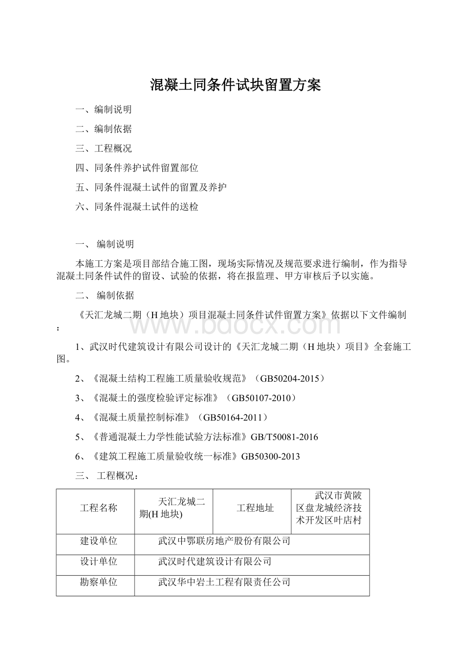 混凝土同条件试块留置方案Word格式.docx