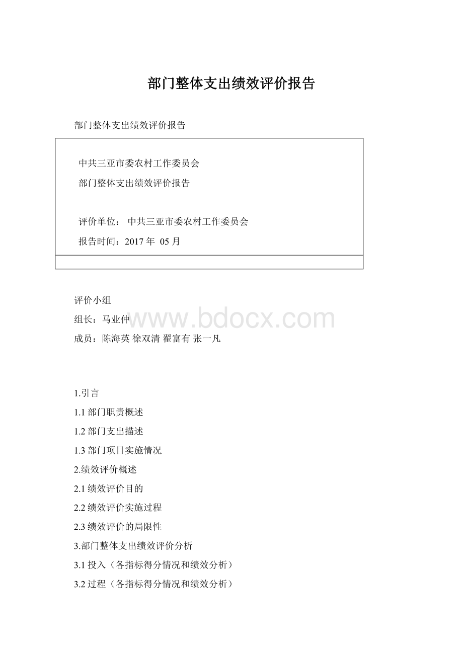 部门整体支出绩效评价报告.docx_第1页