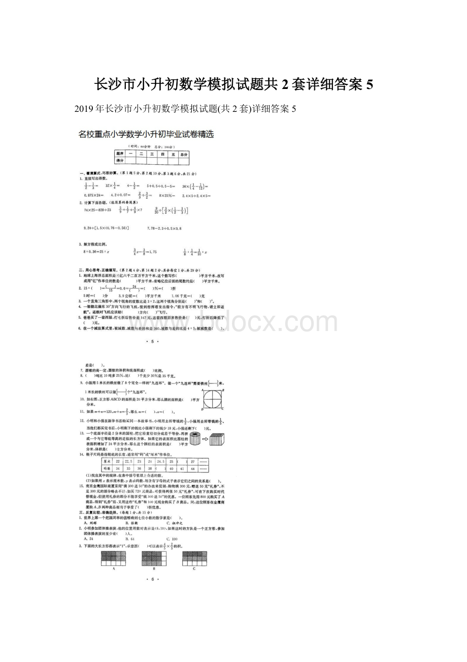 长沙市小升初数学模拟试题共2套详细答案5.docx