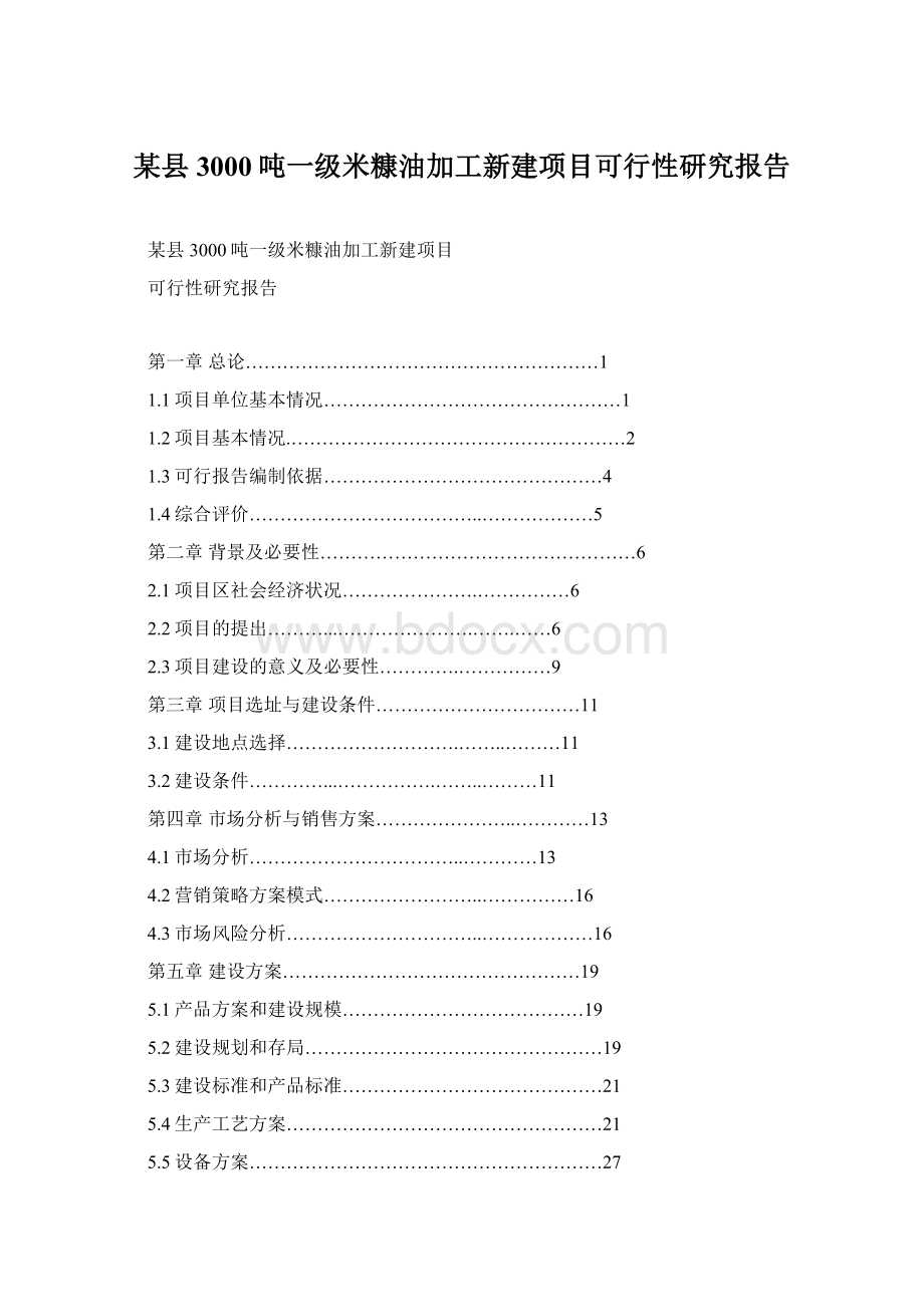 某县3000吨一级米糠油加工新建项目可行性研究报告Word格式.docx