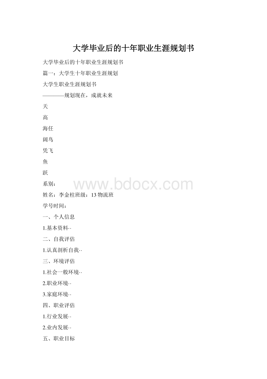 大学毕业后的十年职业生涯规划书.docx_第1页