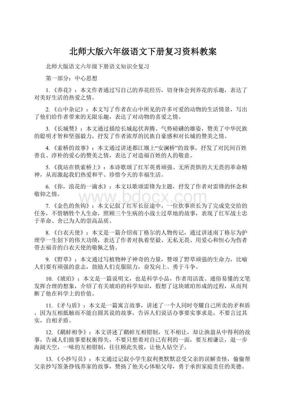 北师大版六年级语文下册复习资料教案.docx