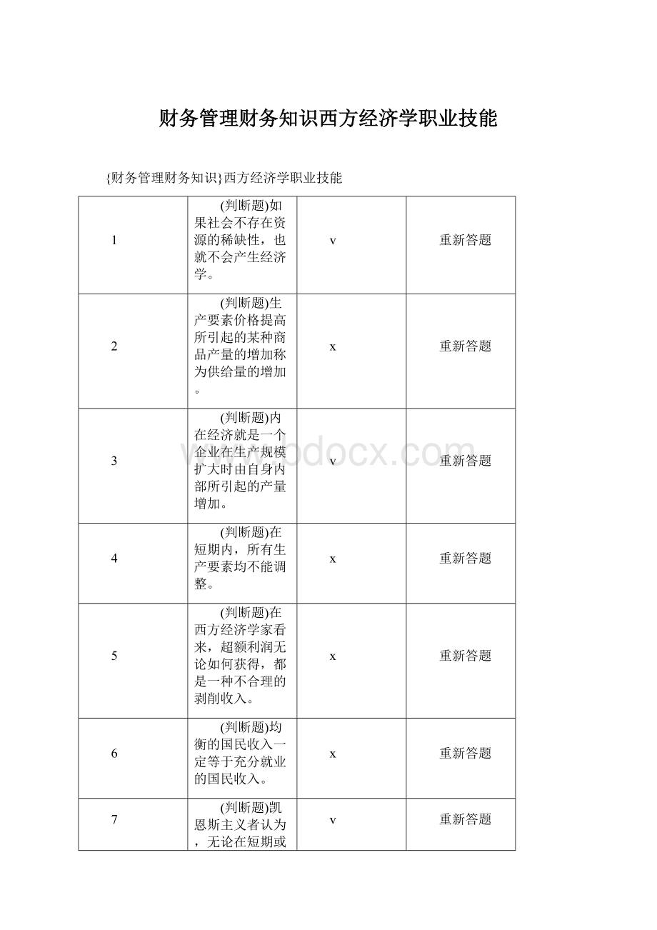 财务管理财务知识西方经济学职业技能.docx_第1页