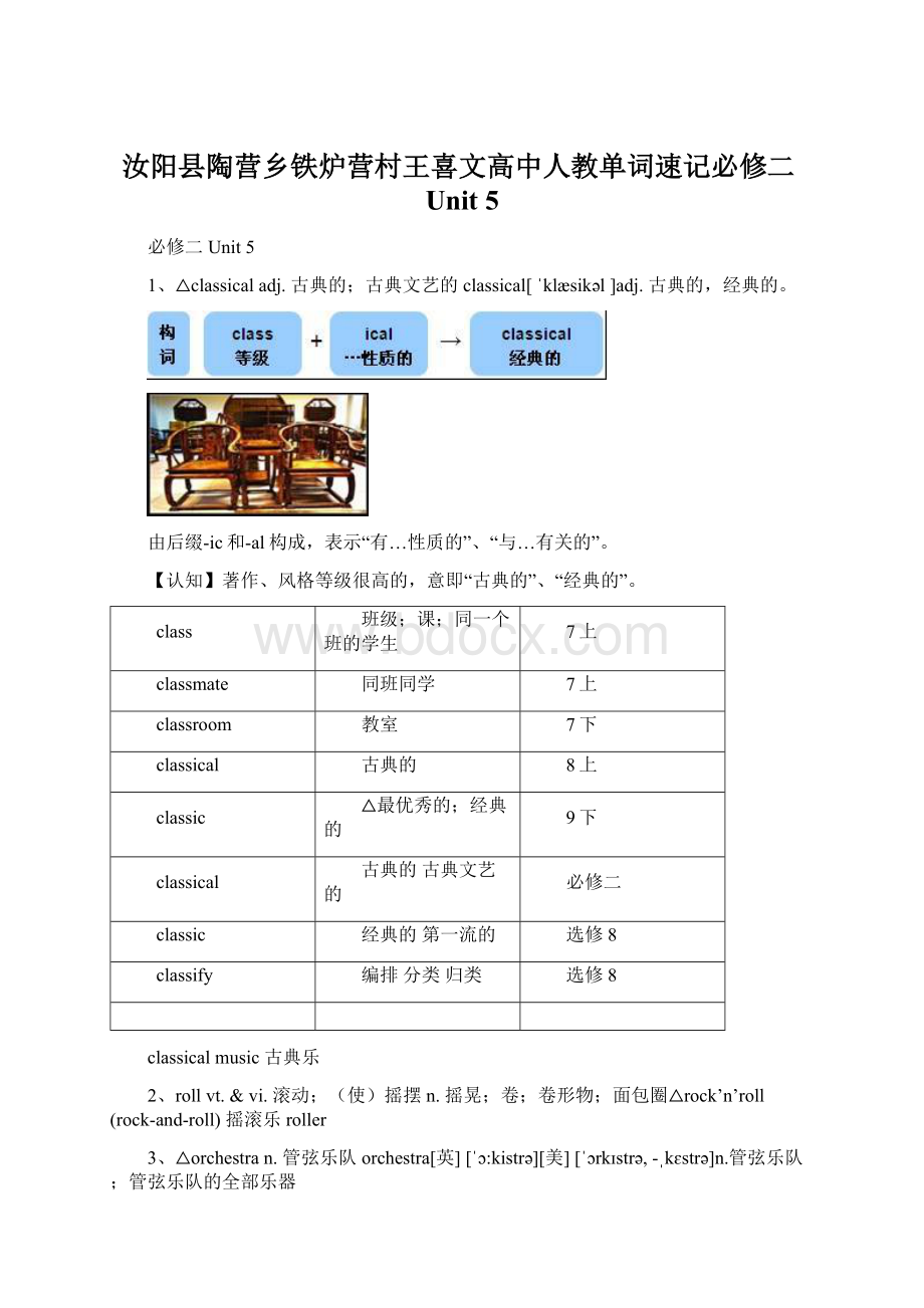 汝阳县陶营乡铁炉营村王喜文高中人教单词速记必修二Unit 5.docx