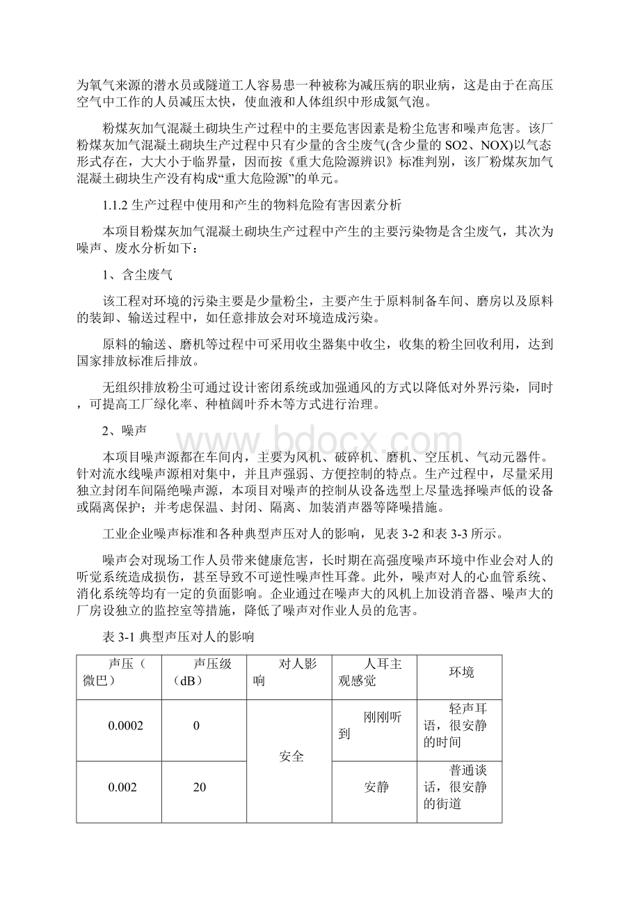 粉煤灰加气混凝土及粉煤灰标砖建设项目涉及的危险有害因素和危险有害程度Word下载.docx_第2页