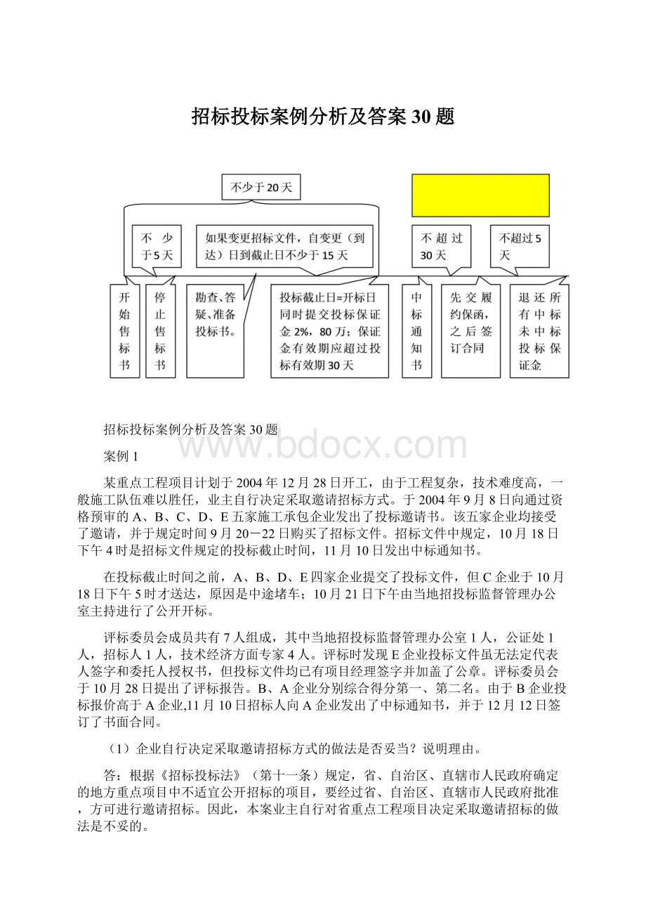 招标投标案例分析及答案30题Word文档格式.docx_第1页