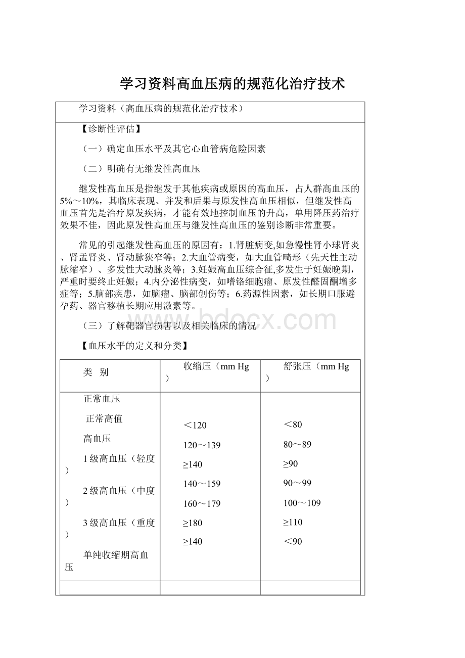 学习资料高血压病的规范化治疗技术.docx