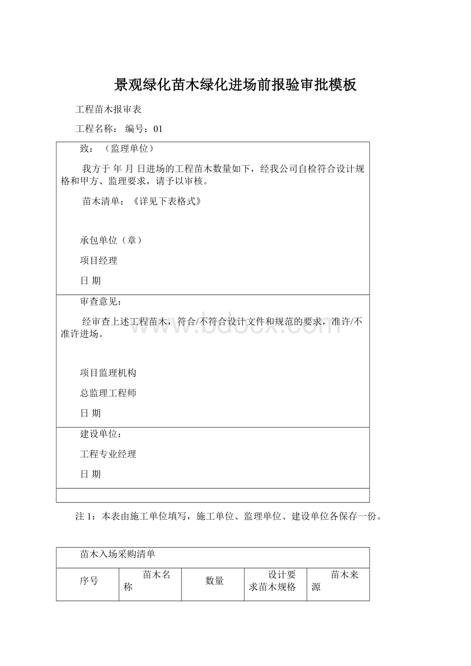 景观绿化苗木绿化进场前报验审批模板文档格式.docx_第1页