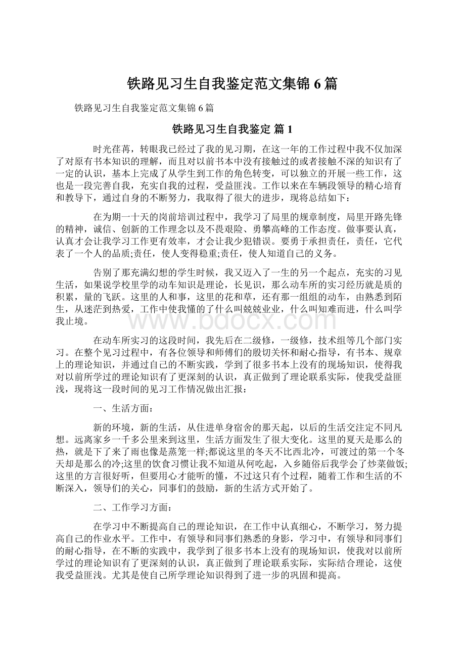 铁路见习生自我鉴定范文集锦6篇.docx_第1页