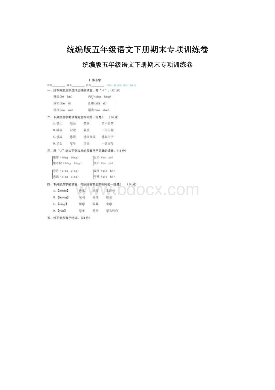 统编版五年级语文下册期末专项训练卷Word格式文档下载.docx