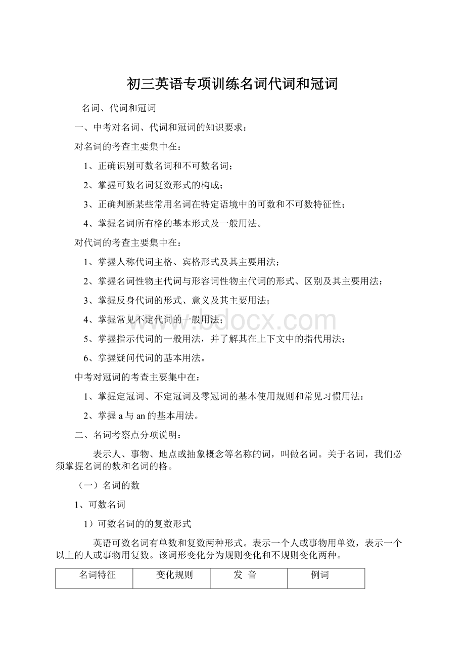 初三英语专项训练名词代词和冠词.docx_第1页