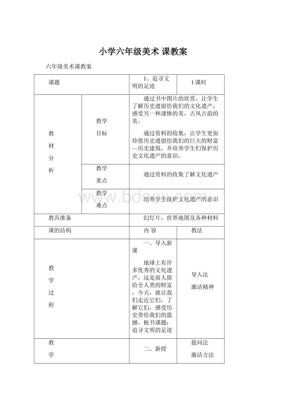 小学六年级美术 课教案Word格式.docx_第1页