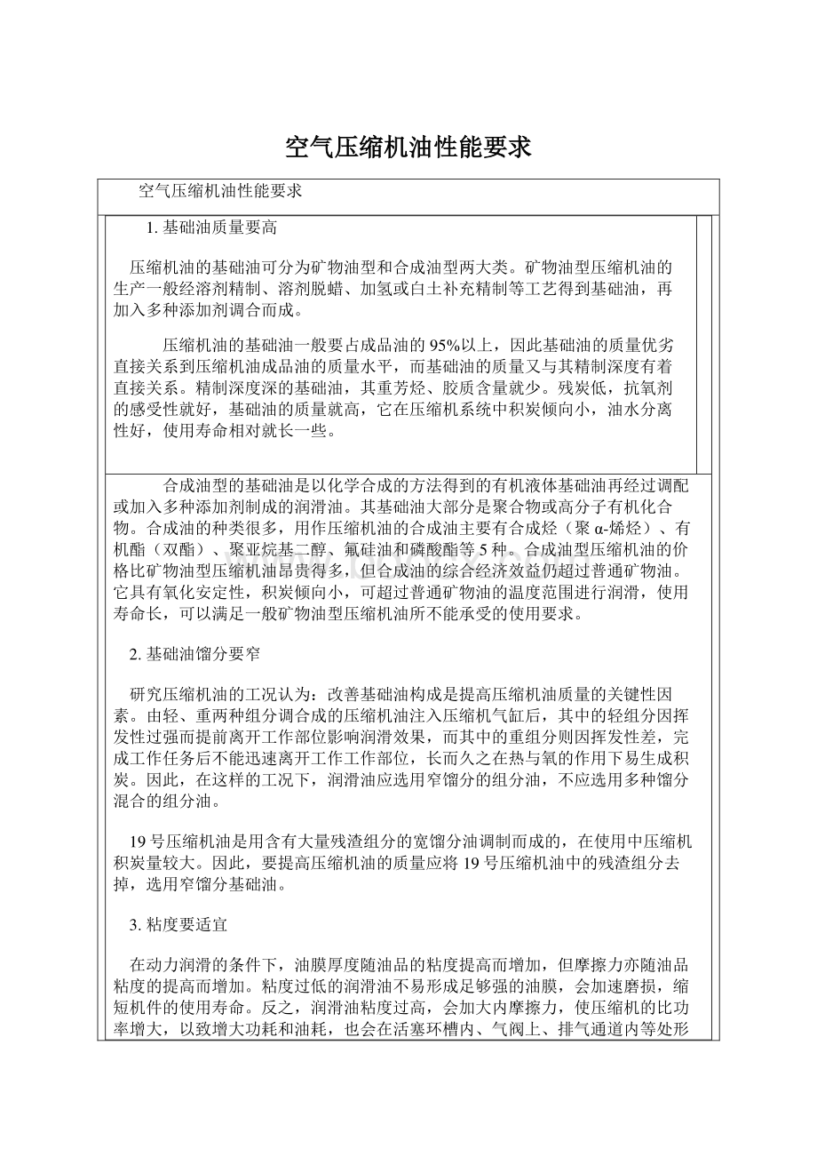 空气压缩机油性能要求Word格式文档下载.docx