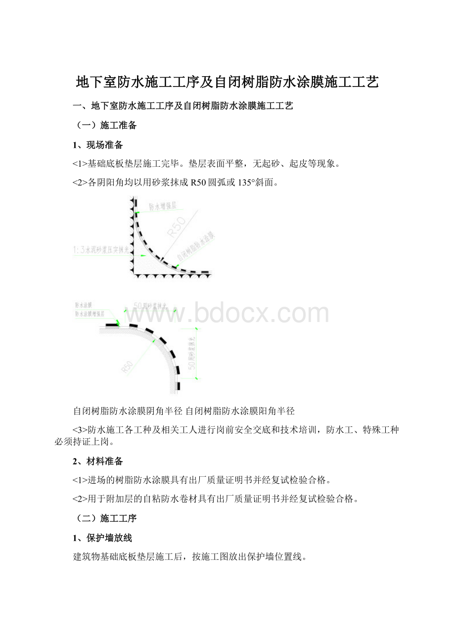 地下室防水施工工序及自闭树脂防水涂膜施工工艺.docx_第1页