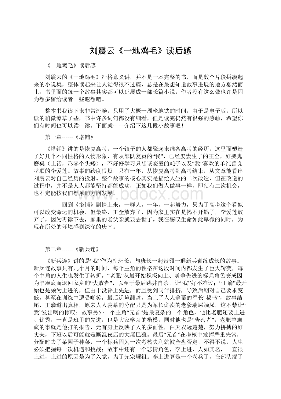 刘震云《一地鸡毛》读后感文档格式.docx