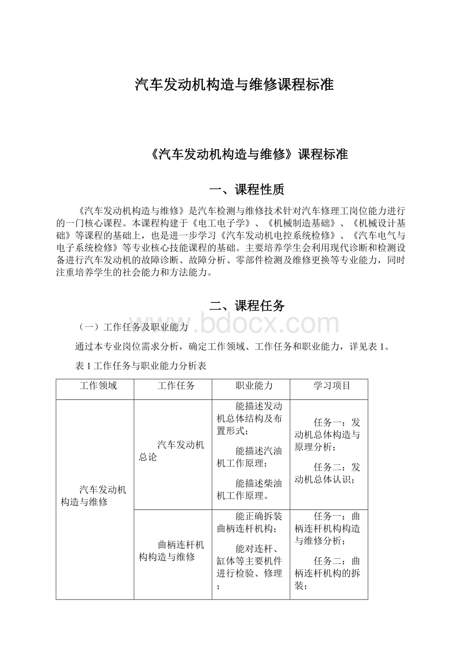 汽车发动机构造与维修课程标准.docx_第1页