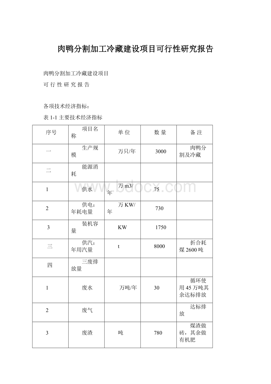 肉鸭分割加工冷藏建设项目可行性研究报告.docx_第1页