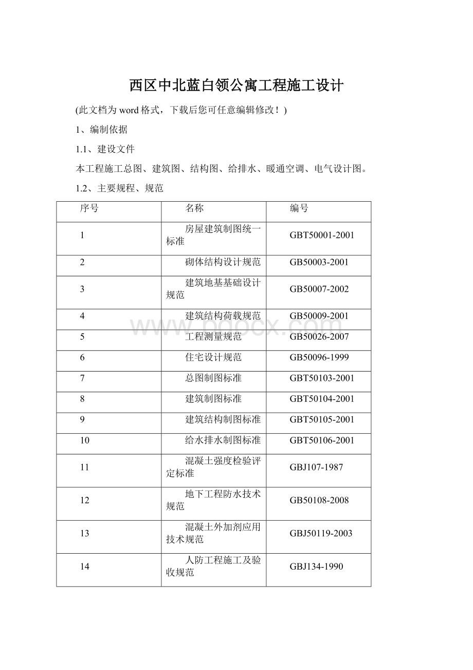 西区中北蓝白领公寓工程施工设计Word文件下载.docx_第1页