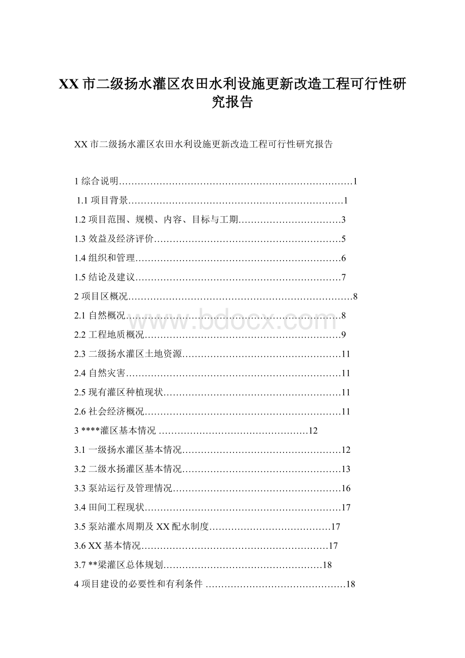 XX市二级扬水灌区农田水利设施更新改造工程可行性研究报告.docx_第1页