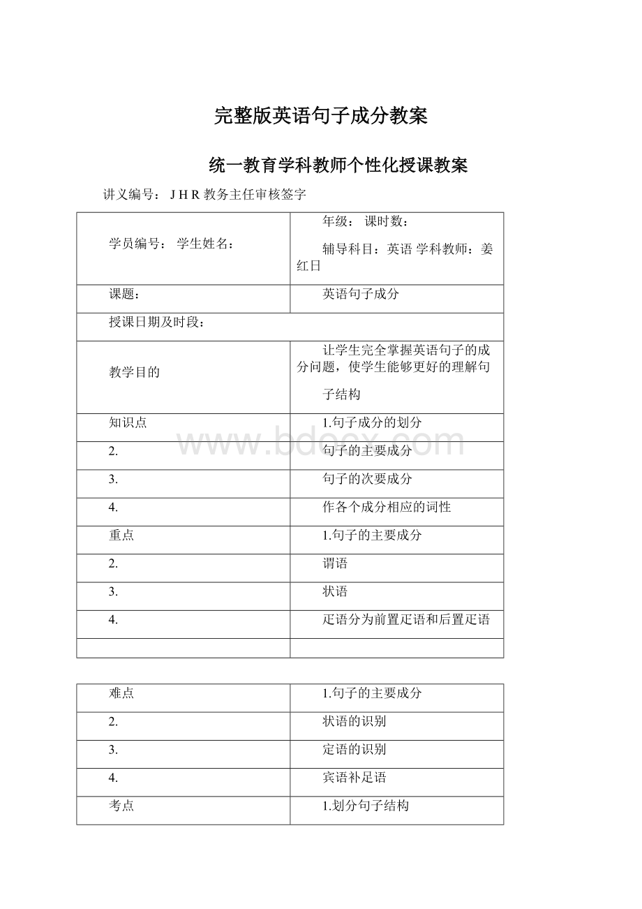 完整版英语句子成分教案Word格式.docx_第1页