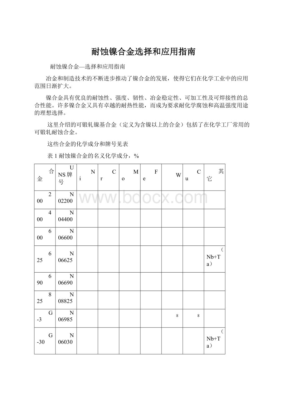 耐蚀镍合金选择和应用指南.docx