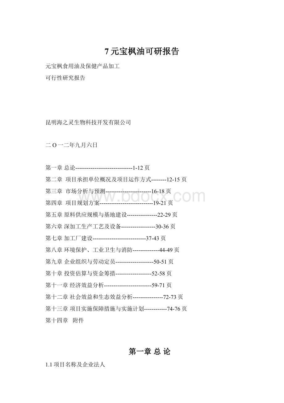 7元宝枫油可研报告Word下载.docx_第1页