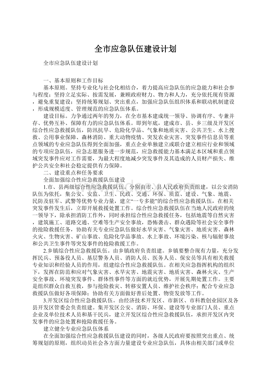 全市应急队伍建设计划.docx