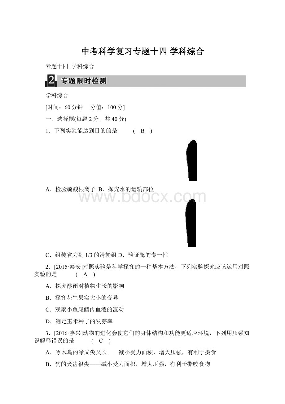 中考科学复习专题十四 学科综合.docx