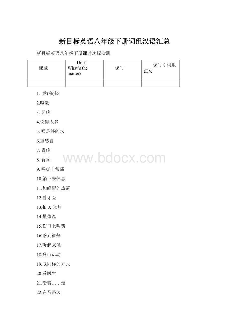 新目标英语八年级下册词组汉语汇总Word格式文档下载.docx_第1页