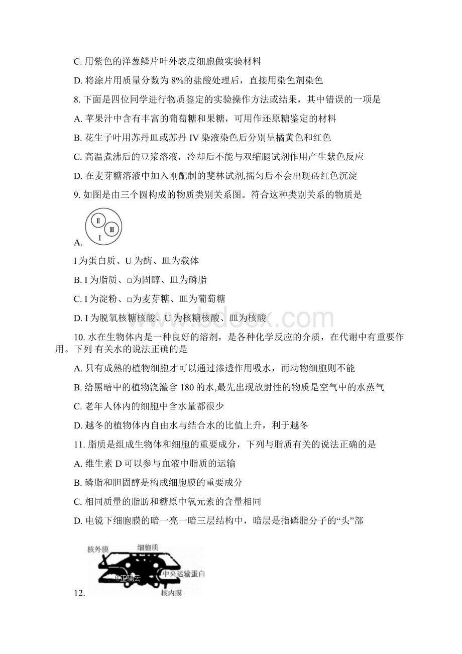 河北省沧州市沧县中学学年高一生物上学期期末考试试题无答案.docx_第3页