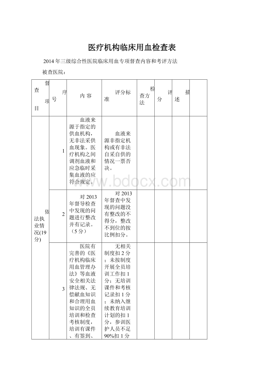 医疗机构临床用血检查表Word文档格式.docx