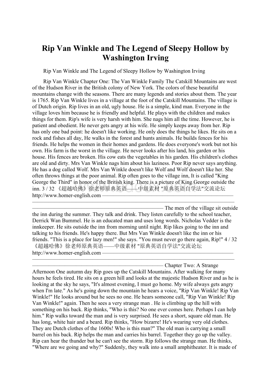 Rip Van Winkle and The Legend of Sleepy Hollow by Washington IrvingWord文档格式.docx