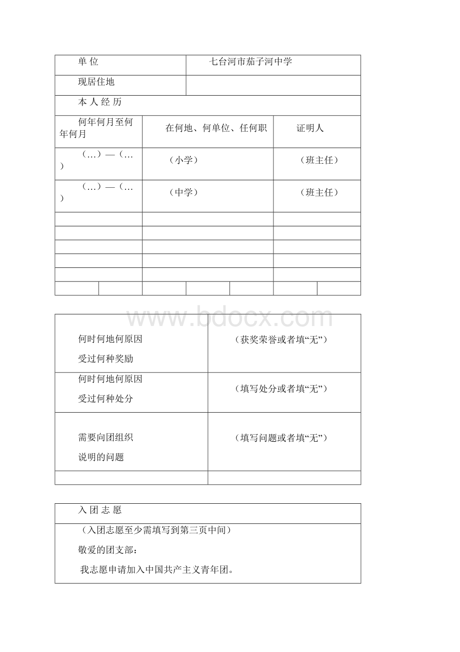 入团志愿书填写模板Word下载.docx_第3页