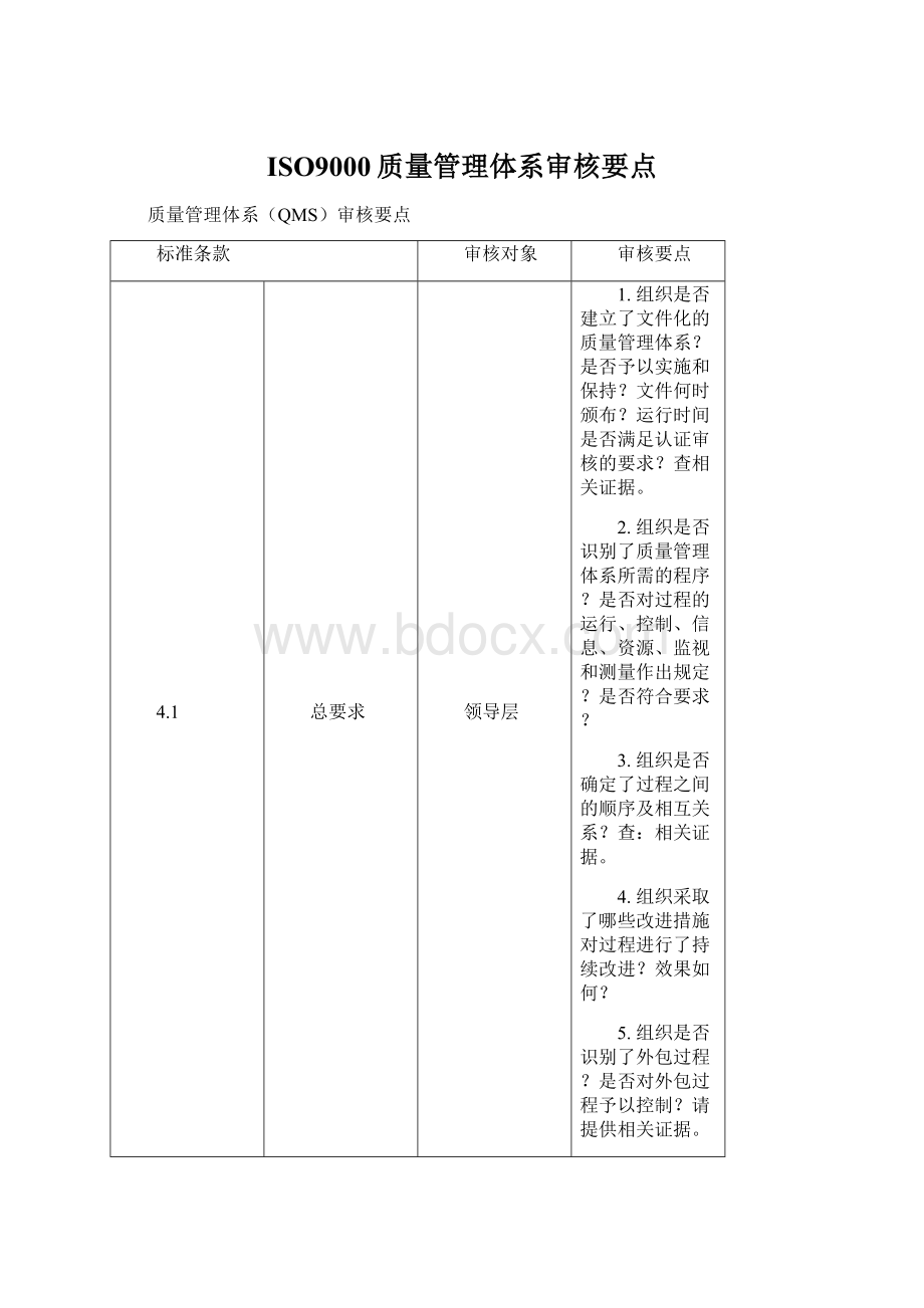 ISO9000质量管理体系审核要点.docx