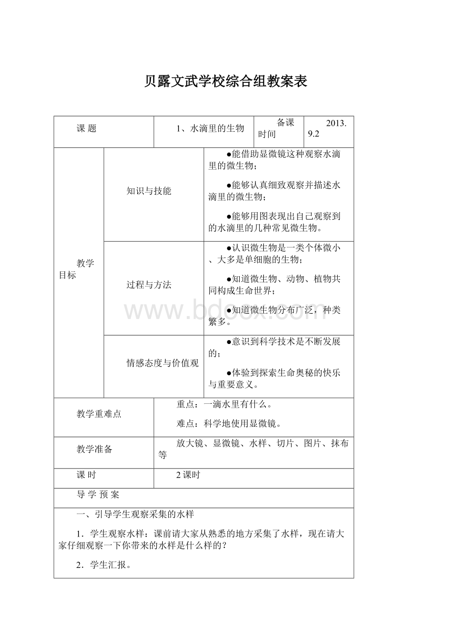 贝露文武学校综合组教案表Word文档格式.docx