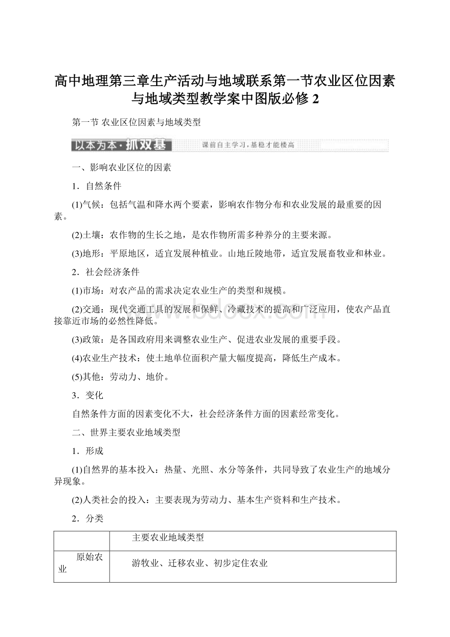 高中地理第三章生产活动与地域联系第一节农业区位因素与地域类型教学案中图版必修2.docx_第1页