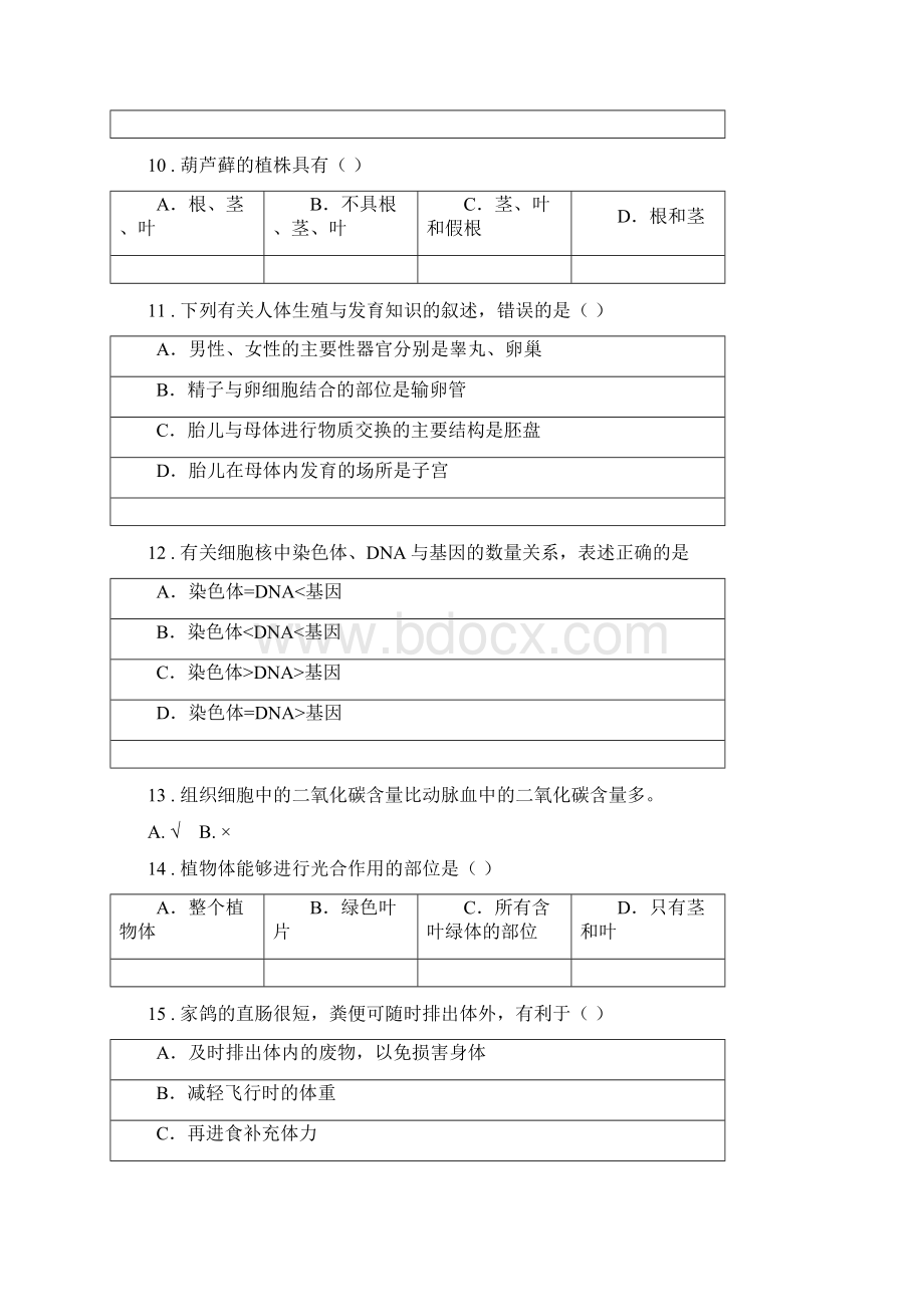 人教版新课程标准九年级下学期份中考模拟生物试题A卷Word下载.docx_第3页