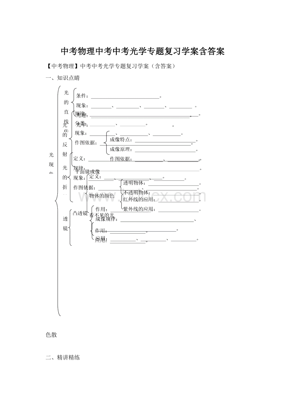 中考物理中考中考光学专题复习学案含答案Word下载.docx_第1页