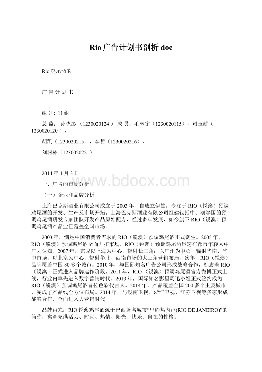 Rio广告计划书剖析doc.docx_第1页