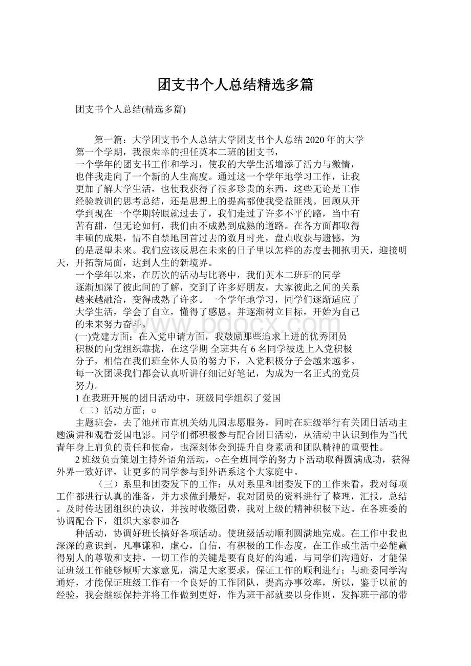 团支书个人总结精选多篇.docx_第1页