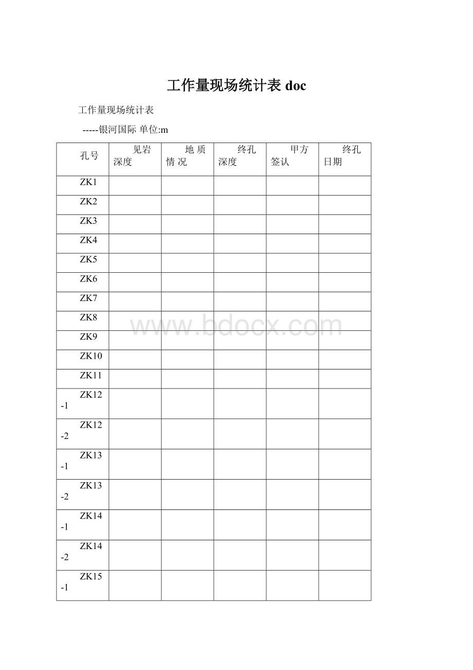 工作量现场统计表docWord下载.docx