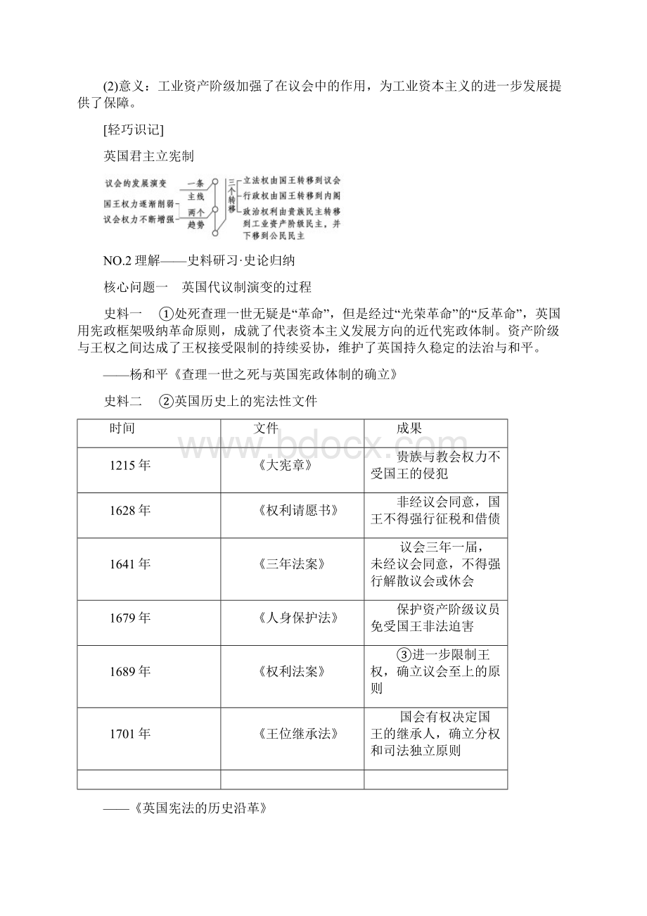 版高考历史一轮总复习第2单元西方的政治制度第4讲近代西方资本主义政治制度教师用书新人教版.docx_第2页