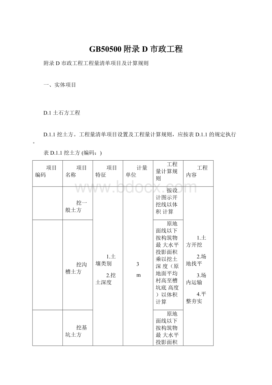 GB50500附录D 市政工程Word文档格式.docx